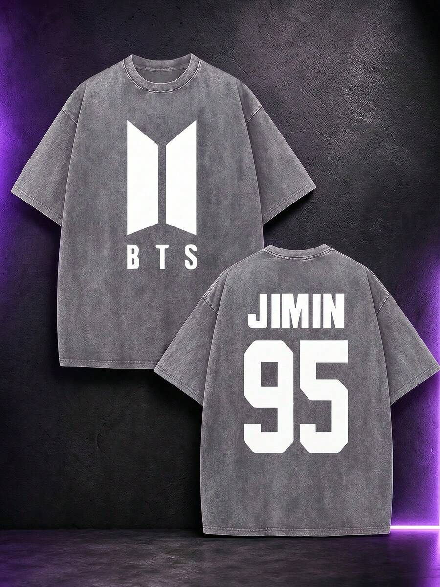 100% Cotton Men's And Women's Universal Style Vintage Washed T-Shirt Retro World Tour 2026 Concert K-Pop Bangtan Fan Gift - 灰色 - 查看 1