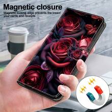 GLANDOTU Dark Red Rose PU Leather Flip Wallet Phone Case With Magnetic Closure, Compatible With Multiple Phone Brands And Models - Multicolor - View 4