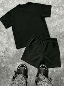 Men's Fishing Style HUK Bass Printed Men's T-Shirt And Shorts Two-Piece Set, Machine Washable And Not Easily Deformed, Fashionable Two-Piece Set. - Black - View 2
