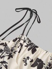 guangzhougaolangshangmao  MOD Vestido camisero con estampado de flores de silueta negra sobre fondo albaricoque, vestido renacentista, vestidos - Albaricoque - Ver 4