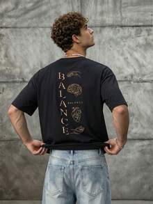 1 pieza Camiseta de manga corta para hombre | Diseño exquisito | Esencial de verano | Fácil de combinar, muestra tu estilo - Negro - Ver 3