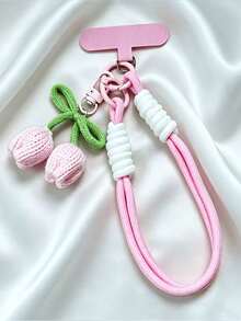 1pc Tulip Knitted Phone Lanyard Wrist Strap, Handmade Crochet Tulip Pendant Phone Bracelet, Phone Accessory Lanyard - Multicolor - View 3
