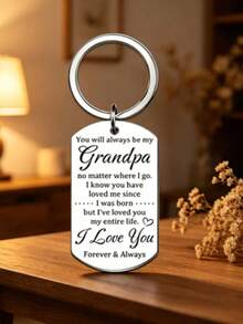1PC/6PCS/12PCS/24PCS I Love You Grandpa Cartoon Bear Holding Hands Keychain, Grandfather Keychain Father's Day Gift, Best Hero Keepsake For Granddaughter And Grandson - Silver - View 6