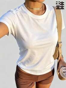 mulinsen 女款快乾網眼運動短袖上衣，極簡 SPORT 字母印花圓領修身健身 T-Shirt - 白色 - 查看 2