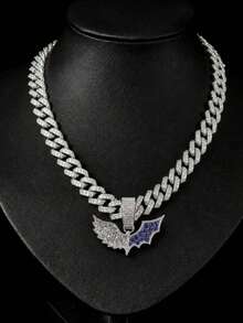 Collar de cadena cubana con colgante de águila estilo hip-hop europeo y americano, totalmente con strass, accesorio de collar personalizado con strass para hombres de calle y rap - Collar con colgante de águila - Ver 2