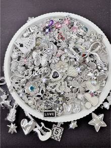 Random Silver Rhinestone Shoe Decorations, Including Shiny Star, Flower, Animal DIY Shoe Accessories, Suitable For Garden Shoes, Sandals And Other Detachable Resin Accessories, Holiday Gift - Silver - View 1