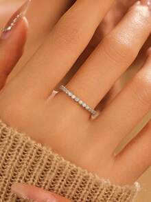 BALMORA 1pc Fashionable Minimalist High-End S925 Sterling Silver Delicate Ring, Gift For Women/Girlfriend - Silver - View 5