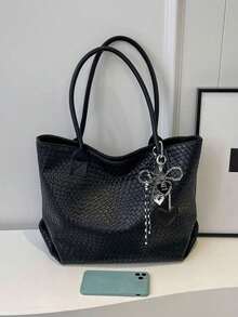 Fashionable Shoulder Tote Bag, Niche Design, Solid Color Shoulder Bag, Suitable For Daily Outings, Shopping, Work And Commuting - Black - View 7