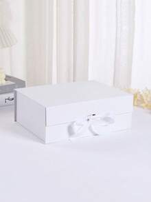 1pc White Gift Box, Size 9"X6.7"X2.8", Reusable, With Lid, Magnetic Closure, Rectangular Foldable, Suitable For Proposal Box, Wedding, Christmas, Halloween, Birthday Gift Packaging - Multicolor - View 1