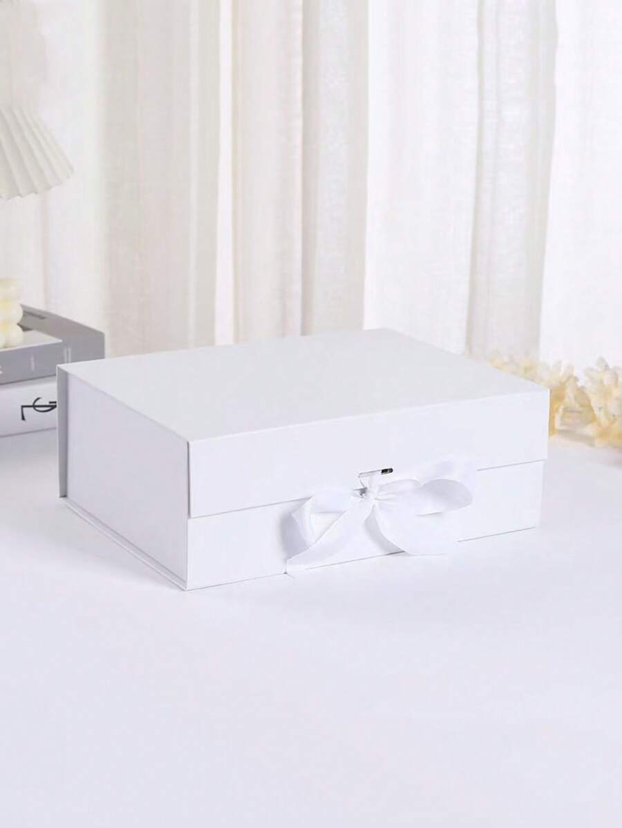 1pc White Gift Box, Size 9"X6.7"X2.8", Reusable, With Lid, Magnetic Closure, Rectangular Foldable, Suitable For Proposal Box, Wedding, Christmas, Halloween, Birthday Gift Packaging - Multicolor - View 1