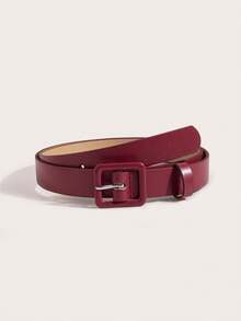 Square Buckle Belt Summer, School Fall, Autumn, Halloween - Burgundy - View 15