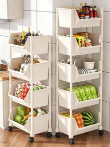Floor-Standing Storage Rack With Universal Wheels - 3/4/5 Tier Movable Shelving Unit, Detachable Design, Space-Saving, Suitable For Kitchens, Bathrooms And Living Rooms, Utility Cart - View 4