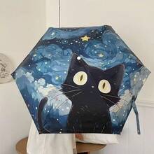 Convenient Ring Handle Van Gogh Oil Painting Cat Minimalist Fashion Suitable For Outdoor Travel Women's Fashion Sun And Rain Umbrella - Clasp Van Gogh Cat - View 11