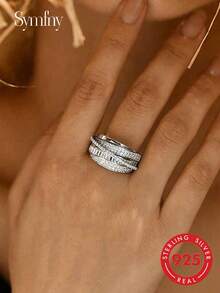 SYMFNY 1 S925 Silver Curved Concave Open-Band Ring, Unisex And Versatile For Everyday Wear - Silver - View 1