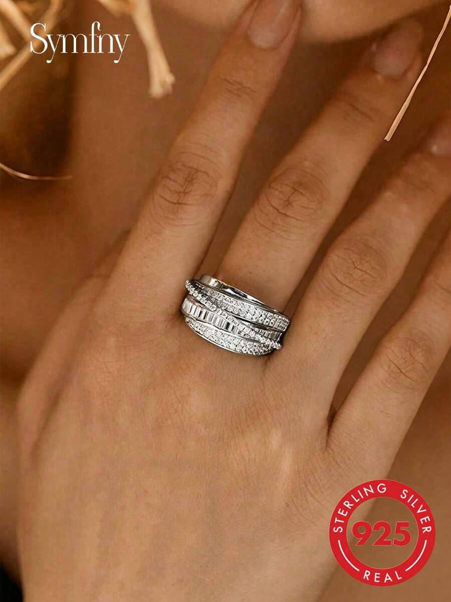 SYMFNY 1 S925 Silver Curved Concave Open-Band Ring, Unisex And Versatile For Everyday Wear - Silver - View 1