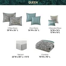 Elegant 8/24 Pieces Bed In A Bag Bedding Comforter Set,Faux Silk Comforter Jacquard Paisley Design Matching Curtains (8 Pieces Exclude Windows Panels),All-Season Essentials Home Textile For Queen-King-California King Size,Christmas Thanks Giving Gift - Teal-8 Pieces - 查看 3