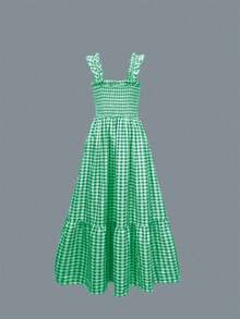 Ladies' Elegant Checkered Pleated Long Skirt - 淺綠色 - 查看 3