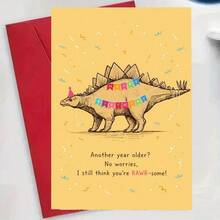 1Set(An Envelope And A Card) Cute Dinosaur Birthday Greeting Card With RAWR Some Text, Fun Party Style, For Friends - 13*18 - View 3