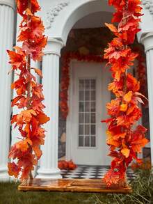 1pc Autumn Wreath, 5.9ft Artificial Maple Leaf Autumn Garland, Artificial Hanging Leaves, Suitable For Fireplace, Tabletop Decor, Home Front Door, Outdoor Indoor Thanksgiving Autumn Decoration - Multicolor - View 10