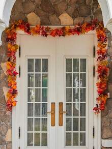 1pc Autumn Wreath, 5.9ft Artificial Maple Leaf Autumn Garland, Artificial Hanging Leaves, Suitable For Fireplace, Tabletop Decor, Home Front Door, Outdoor Indoor Thanksgiving Autumn Decoration - Multicolor - View 4