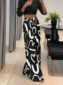 Elegante geometrische Muster Loose Wide-Leg Modehose für Frauen, Frühling/Sommer Schwarz - Schwarz - Übersicht 2