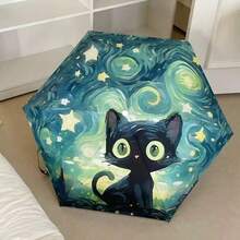 Convenient Ring Handle Van Gogh Oil Painting Cat Minimalist Fashion Suitable For Outdoor Travel Women's Fashion Sun And Rain Umbrella - Clasp Van Gogh Cat - View 6