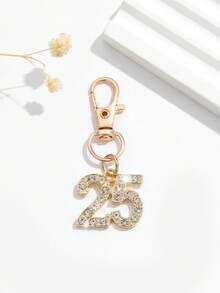 1pc Fashionable European And American Creative Versatile Cute Mini Lucky Number 1-25 Keychain Bag Charm, Suitable For Women's Car Key Bag Decoration And Gift - Gold - View 23