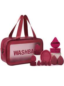 Red Wine 1/20/30/50pcs All-In-One Makeup Tools Set Professional Cosmetic Brushes Beauty Sponges Triangle Powder Puffs Silicone Brush Cleaner Bowl With Transparent Washbag For Foundation Blush Eyeshadow Contour Flawless Daily & Travel Makeup Kit - Multicolor - View 11