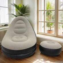 2pcs Portable Inflatable Sofa Single Person Outdoor Camping Lounge Chair With Footrest, Can Sit Or Lie Down, Inflatable Sofa For Home, Camping, Balcony, Versatile Sofa Chair - Black - View 4