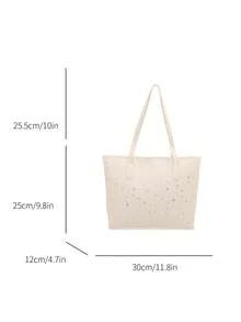1 pièce Sac à épaule de mode pour femme avec imprimé étoile, sac fourre-tout portable polyvalent de grande capacité, convient pour les rendez-vous, les achats, les sorties, les voyages, livré avec un pendentif exquis - Blanc - Voir 2