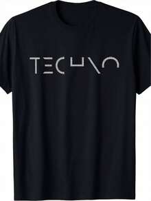 Camiseta unisex para amantes de la música techno. Con letras llamativas y notas musicales, perfecta para fiestas y para uso casual, de corte cómodo para todos. - Atrás - Ver 1