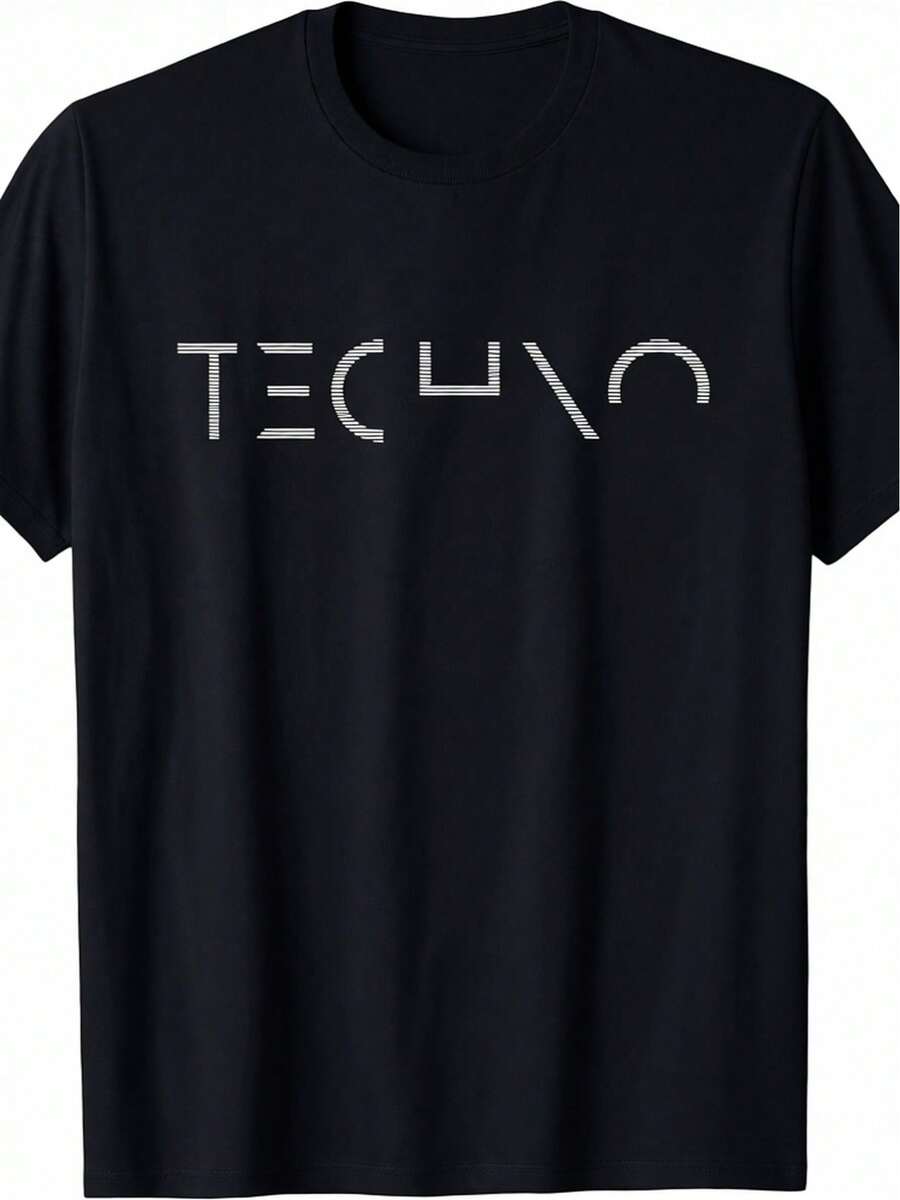 Camiseta unisex para amantes de la música techno. Con letras llamativas y notas musicales, perfecta para fiestas y para uso casual, de corte cómodo para todos. - Atrás - Ver 1