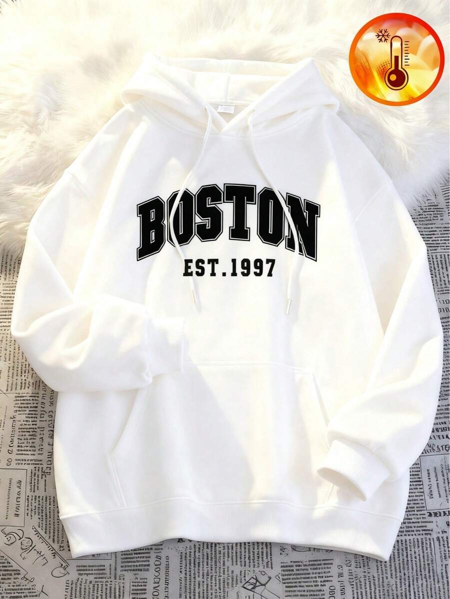 Sudadera con capucha para hombres de alta calidad de estilo primavera y otoño con patrón de letras impresas. - Blanco - Ver 1