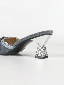 Women's High Heel Sandals Size 43 Large 2026 New Style Rivet Buckle Sandals Fashionable Outdoor French Style Women's High Heel Sandals - Gray-blue - View 7