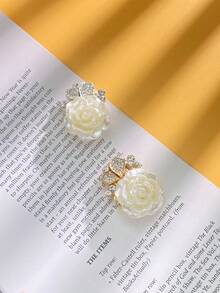 1 pieza/2 piezas Conjunto de botones de rosa de cristal con rhinestones, decoración de botón de camisa con clip dorado, adecuado para blusas de mujer - Rosa de diamantes de imitación - Ver 3
