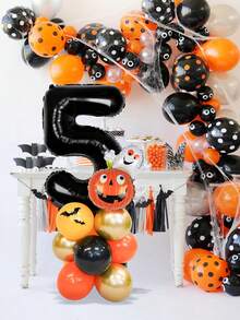 23pcs/Set Orange & Black Birthday Number Balloon Column Set, Includes Black 1-9 Number Balloons, Black 3D Bat Stickers, Suitable For Halloween Theme Decoration, Birthday Decoration, Bat Party, Ghost, Trick Or Treat Theme, Indoor & Outdoor, Photo Props - Multicolor - View 6