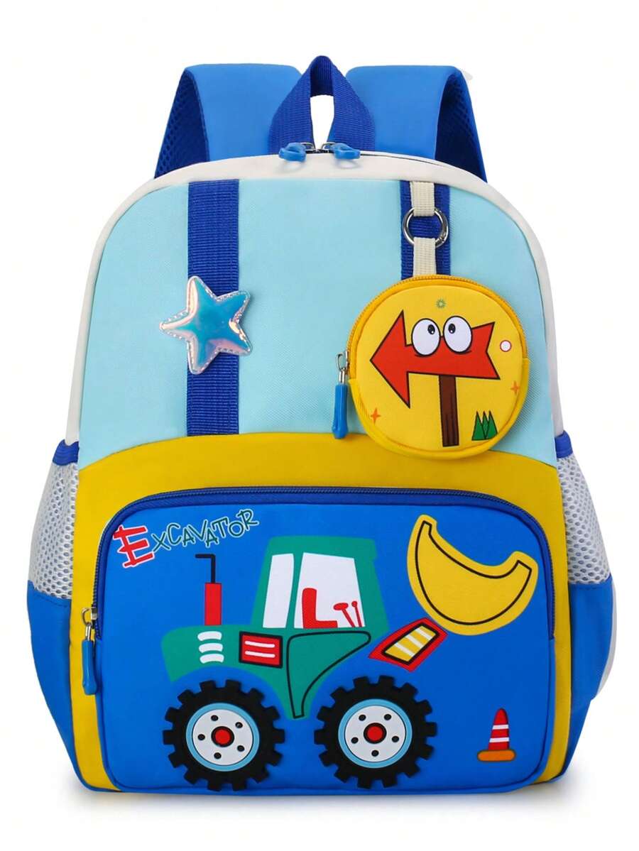 New Neutral Color-Block Tractor Backpack, Lightweight And Comfortable, Suitable For Casual Travel And As A School Bag