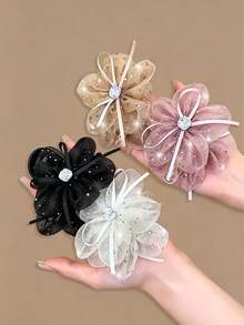 4pcs New Spring And Summer Floral Hair Clips, Net Hair Clips, High Ponytail And Bun Fixers, Hair Accessories - Multicolor - View 5