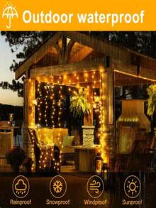 3M Solar Powered LED Curtain Lights 100LED/200LED/300LED Copper Wire String Lights Outdoor Waterproof 8 Modes Solar Fairy Lights Suitable For Garden Window Wall Halloween Party Wedding Holiday Christmas Background Decoration - Solar - View 5