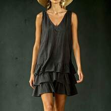 Nuevo vestido sexy de verano con cuello en V, estilo europeo y americano, vestido sin mangas de patchwork a la moda para mujer. - Burdeos - Ver 2