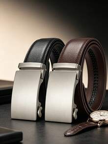 High Quality Genuine Leather Casual Belt Men, Adjustable Automatic Buckle Belts, Black/Brown Cuttable Ratchet Belt For Men - Multicolor - View 3