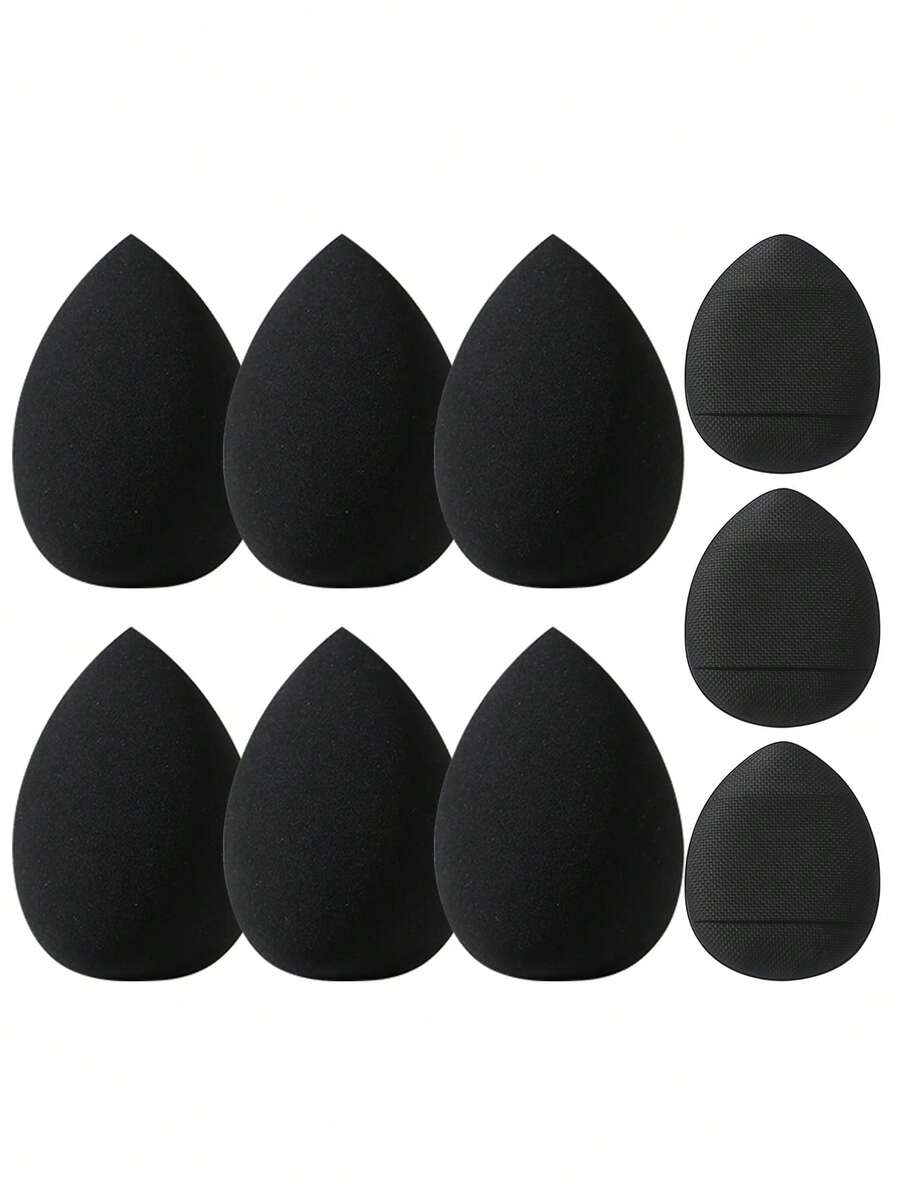 9pcs Makeup Sponges And Finger Powder Puffs, Dual-Use Dry And Wet, Soft Reusable Makeup Application Tools For Contouring, Eyes And Corner Areas - Black - View 1