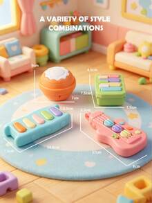 1件可愛嬰兒音樂卡車玩具，附鋼琴/吉他/鼓，1-3歲幼兒早期教育感官摩擦車，ABS材質，優質兒童禮物 - 彩色 - 查看 4
