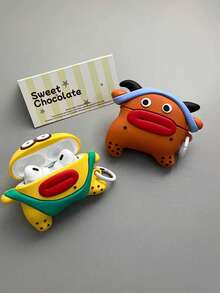 1Pc 3D Cute Big Mouth Monster Silicone Earbuds Case With Plastic Ring Hook, Shockproof Protective Cover Compatible For AirPods2/1/3/4 & Pro/Pro2/Pro3, Portable For Airport Travel Daily Commute & Outdoor, Funny Cartoon Monster Style Earphone Accessory - Multicolor - View 3