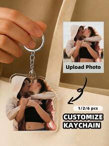 1/2/6pcs Customized Photo Keychain, Backpack Pendant, Couple/Friend Photo Acrylic Keychain, Personalized Photo Customization Service, Couple Theme Acrylic Keychain, Colorful Acrylic Keychain, Valentine's Day Decoration, Suitable For Men's Bag Accessories - Multicolor - View 1