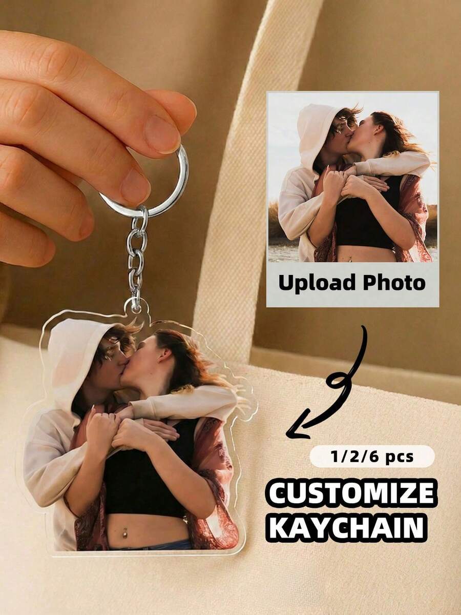 1/2/6pcs Customized Photo Keychain, Backpack Pendant, Couple/Friend Photo Acrylic Keychain, Personalized Photo Customization Service, Couple Theme Acrylic Keychain, Colorful Acrylic Keychain, Valentine's Day Decoration, Suitable For Men's Bag Accessories - Multicolor - View 1