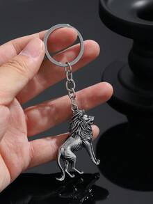 1個時尚歐美復古個性創意動物獅子鑰匙圈包包吊飾，適合男士汽車鑰匙包吊飾裝飾 - 復古銀色 - 查看 6