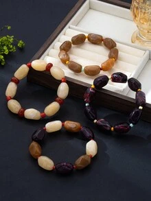 1 chiếc/4 chiếc vòng tay hạt đính thủ công phong cách Bohemian, vòng tay xếp chồng nhiều lớp bất đối xứng phong cách nghỉ dưỡng, phụ kiện đi biển cá nhân hóa tinh tế - vòng tay đính hạt - Xem 4