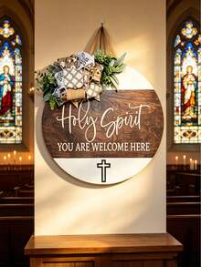 Farmhouse Style Christian Door Sign, "Welcome" Wreath, Joshua 24:15 Scripture Plaque, Christian Front Door Decor With Bible Verse, Artificial Wood Indoor/Outdoor Wall Hanging Sign, Durable Religious Home Decor, Porch Decor, Durable Outdoor Signage, Garden Decor - Multicolor 2 - View 9