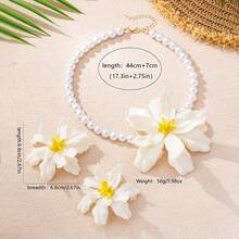 3pcs/Set Fashion Bohemian Style Acrylic Pearl Flower Pendant Necklace And Earrings Set, Suitable For Women's Summer Vacation Wear - White - View 7